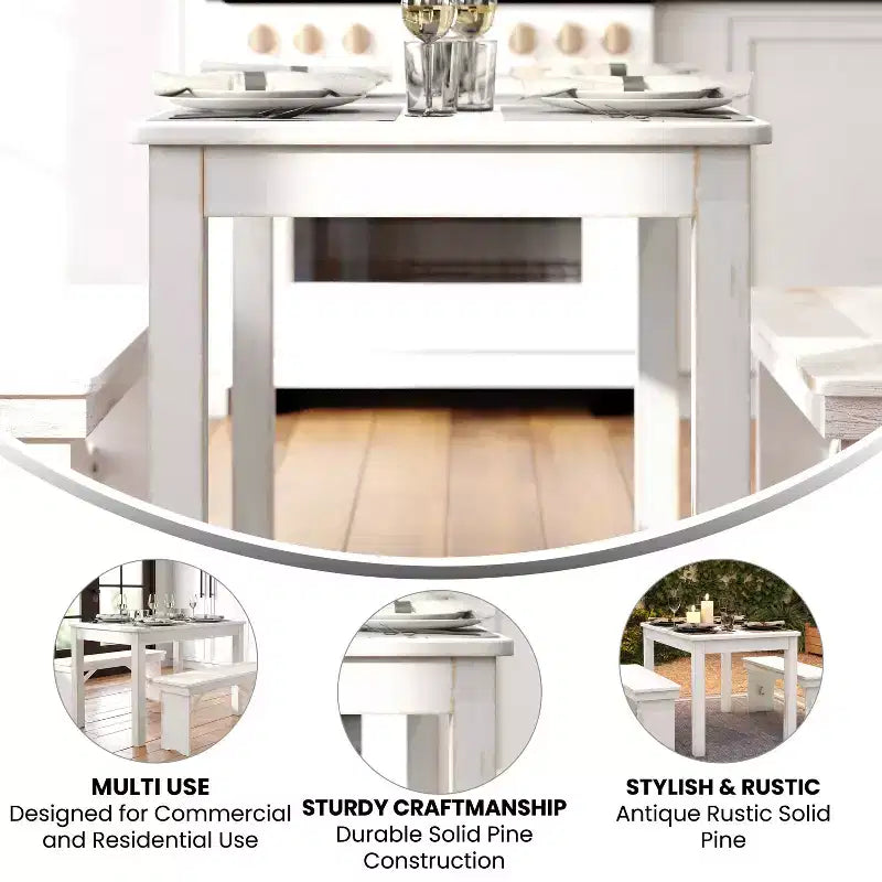 Flash Furniture Tavolo da Pranzo Rettangolare Rustico in Pino Massiccio 46 x 30