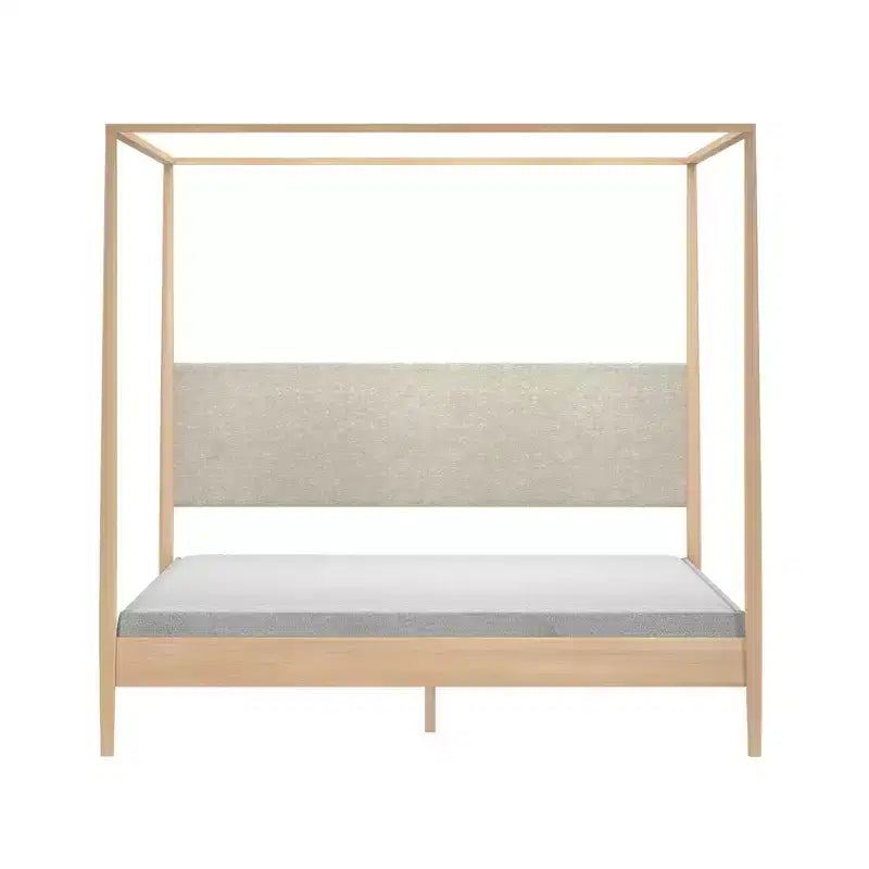 Letto a baldacchino Harbor King con testiera imbottita, biondo/Swiss Coffee (MD2411-01)