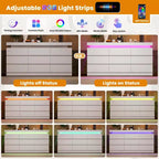 Comò a 9 cassetti per camera da letto, cassettiera con stazione di ricarica e luci LED, armadio doppio in legno, comò moderno porta TV
