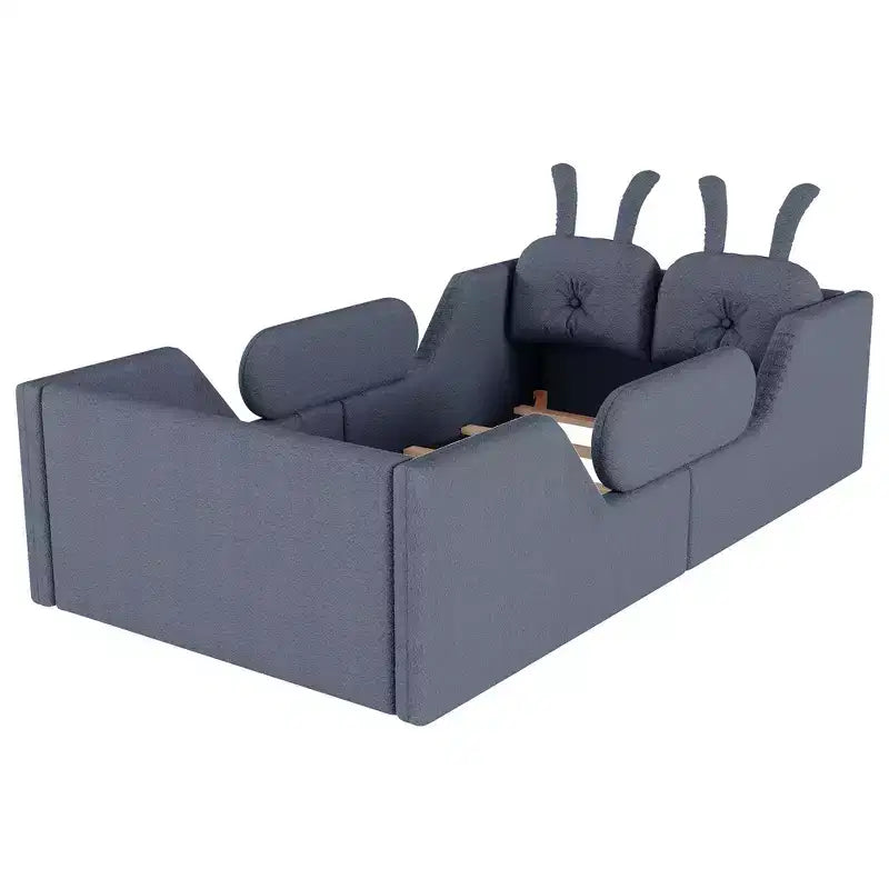 Whisen Twin - Letto a piattaforma, Letto imbottito da pavimento per bambini con cuscino a coniglio, Sponde laterali rimovibili