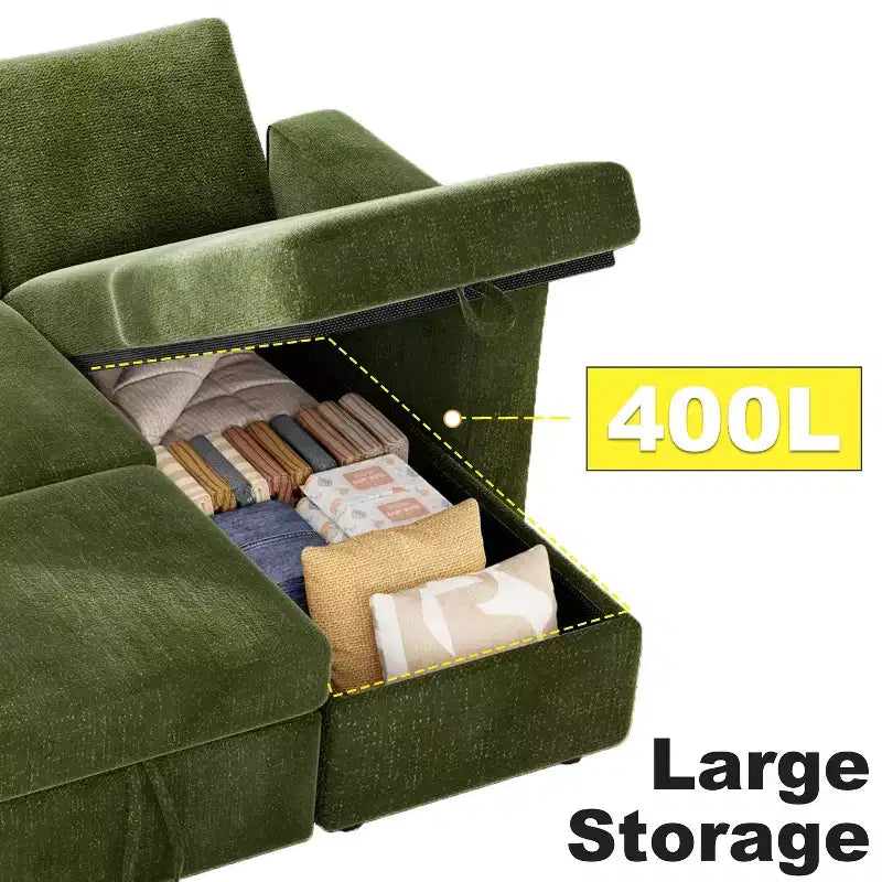 Dyonery Divano Letto Angolare 81, Divano Estraibile a L con Chaise Longue Reversibile con Contenitore, USB, Schienale Reclinabile