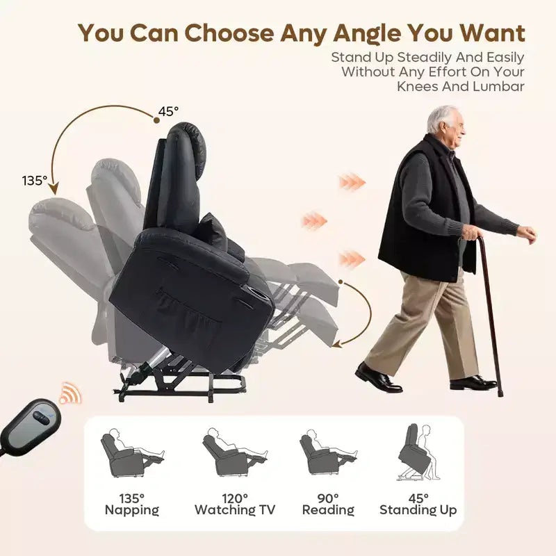 Bestier Poltrona Reclinabile Elettrica con Funzione Power Lift Assistita, Massaggio e Riscaldamento, in Ecopelle, con Tasche Laterali e Portabicchieri, 88 cm