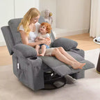 Poltrona Reclinabile Girevole a Dondolo con Massaggio e Riscaldamento, Girevole a 360° con Portabicchieri e Tasche Laterali, Divano Ergonomico per Soggiorno, Camper, Cameretta
