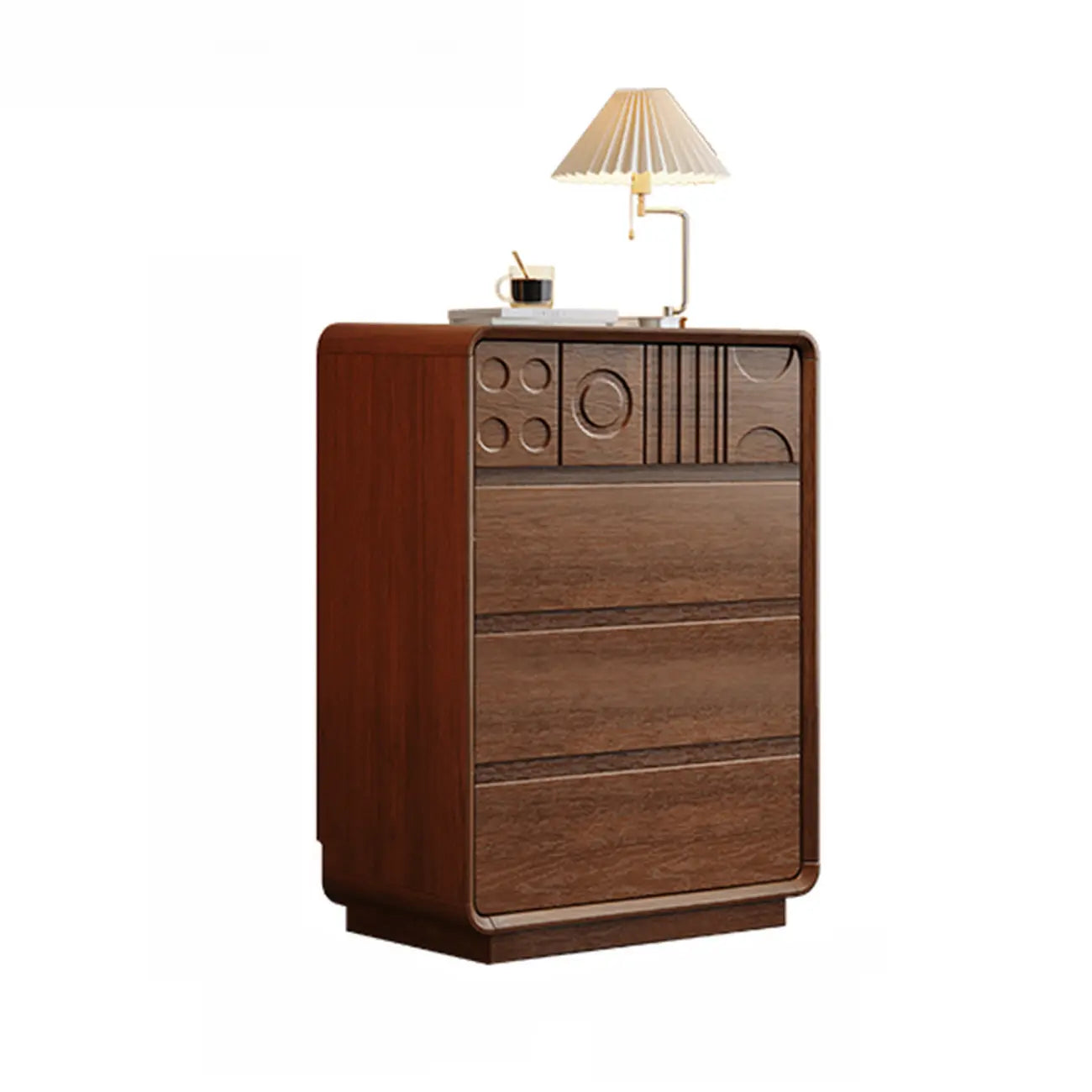 Cassettiera in legno ispirata all'Art Déco con intagli geometrici