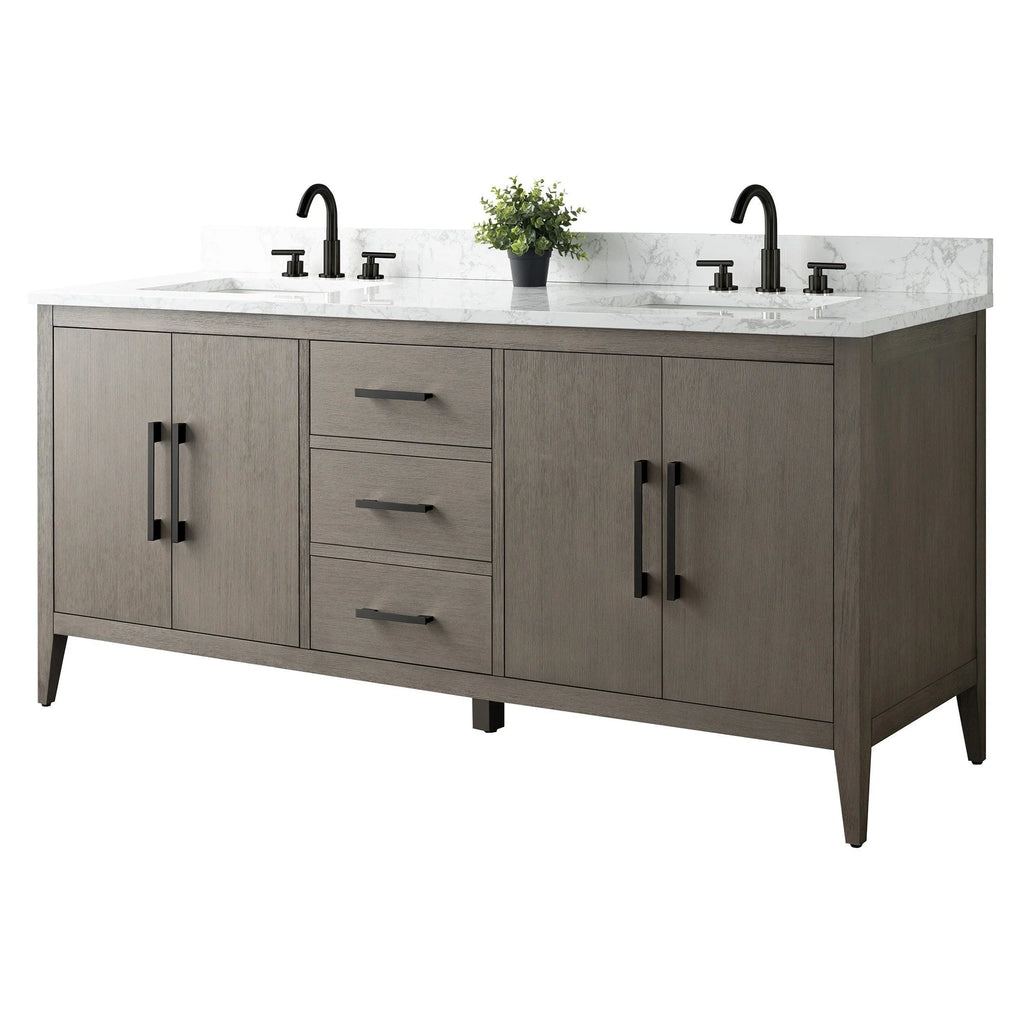Mobile lavabo doppio Vanity Art 72 per bagno con piano in marmo composito