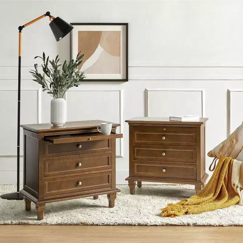 Table d'appoint Giorgio à 3 tiroirs avec prises intégrées, lot de 2 | HULALA HOME