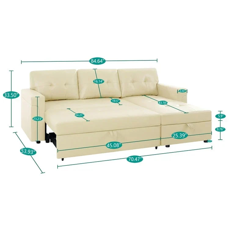 Divano componibile convertibile reversibile con letto estraibile, chaise longue con contenitore nascosto e gambe durevoli