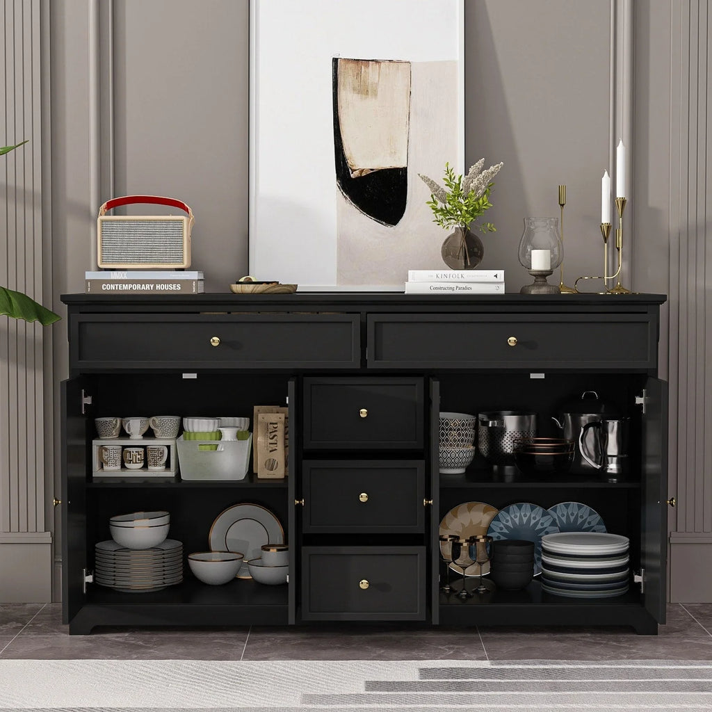 59.1'' Credenza Buffet Bianco Laccato Moderno Metà Secolo Contemporaneo