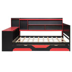 Daybed da gioco completo/queen size con testiera libreria, luci LED, scrivania integrata, cassetti e stazione di ricarica