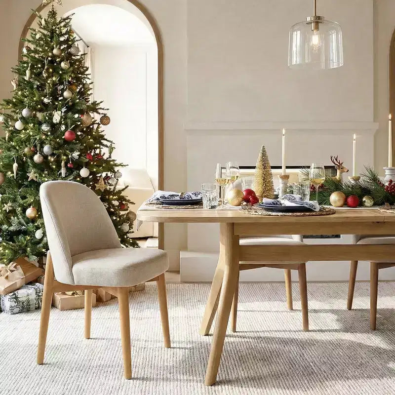 Set da pranzo 9 pezzi per 8 persone, tavolo allungabile con base a cavalletto e sedie imbottite con gambe in legno massello-Panipeachy