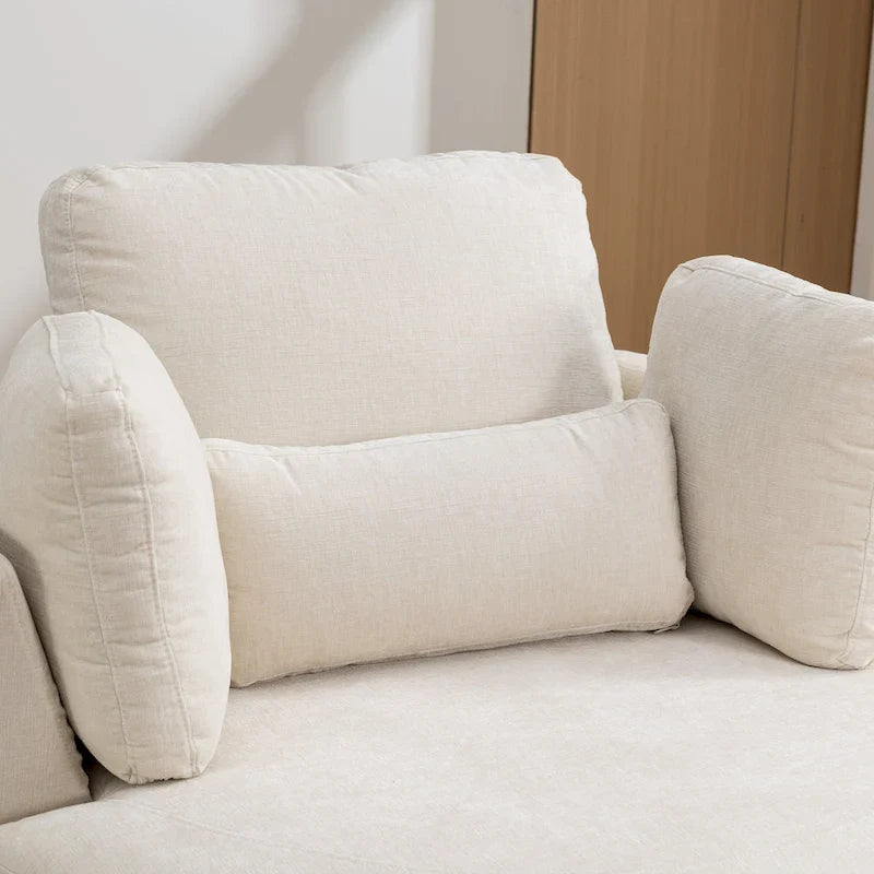 Poltrona girevole imbottita 42.3W con 4 cuscini e pouf contenitore a mezzaluna