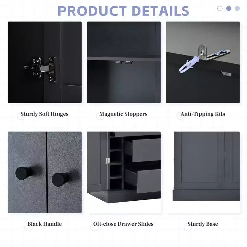 Dispensa da cucina indipendente 77H, armadio contenitore in stile rustico con ripiani regolabili, ripiani sulla porta, cassetti e portabottiglie - ModernLuxe