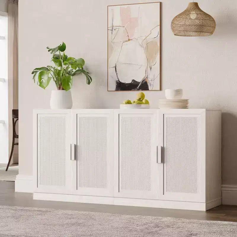 Credenza con ante in rattan a 3 scomparti, armadietto contenitore con ripiani regolabili - 93Lx31H
