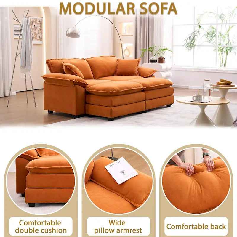 Divano a 2 posti con 2 cuscini, 2 guanciali e 2 pouf, divano confortevole - Divano profondo da soggiorno, divano modulare