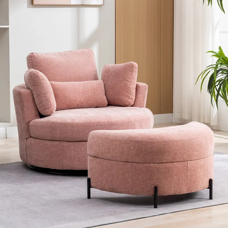 Poltrona girevole imbottita 42.3W con 4 cuscini e pouf contenitore a mezzaluna