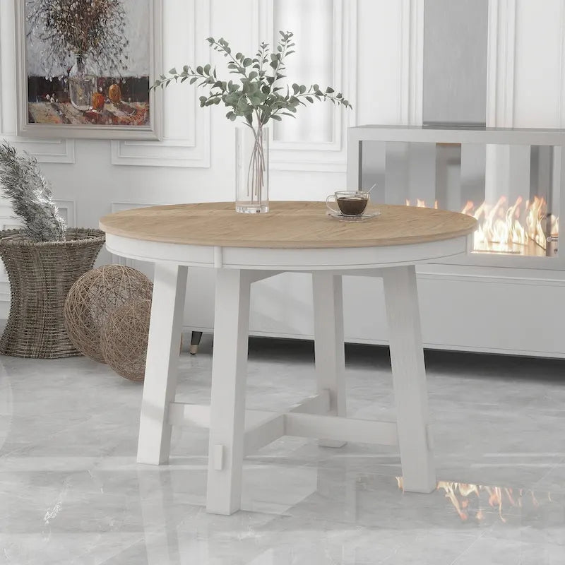 Tavolo da pranzo allungabile rotondo da cascina con 16 inserti in legno per cucina