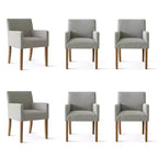 Set di 6 sedie da pranzo imbottite con braccioli, poltrone moderne in lino con gambe in legno, sedie occasionali per sala da pranzo, soggiorno - Panipeachy