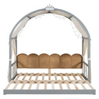 Letto a piattaforma in legno massiccio a forma di casetta, letto Montessori a terra con tetto ad arco e letto estraibile per bambine e bambini