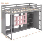 Letto a soppalco per bambini con armadio e mensole, Struttura in legno per letto a soppalco con mobiletto contenitore per bambini e ragazzi