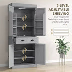 Mobile credenza da cucina da 71" con luci a LED, 6 ante con ripiani, un cassetto e 4 ripiani regolabili