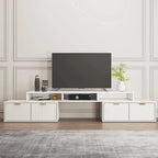 Mobile TV angolare con 2 cassetti e vani a giorno, bianco moderno