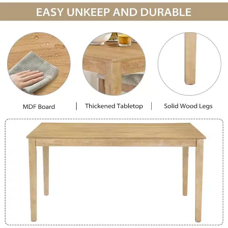 Zevemomo Set da Pranzo da 7 Pezzi in Legno Massello con 6 Sedie Imbottite, Set Tavolo e Sedie Salvaspazio, per Sala da Pranzo, Cucina, Colore Legno Naturale