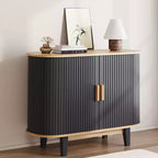 Mobile credenza a coste da 40'', armadio contenitore con anta scorrevole e ripiano regolabile, credenze moderne, mobile bar a serrandina