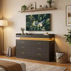 Mobile TV moderno con 6 cassetti e luci LED, bancone galleggiante per caffè/bar, per soggiorno, centro di intrattenimento