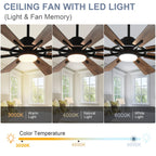 Ventilatore da soffitto con luci telecomandato e 8 grandi pale in legno