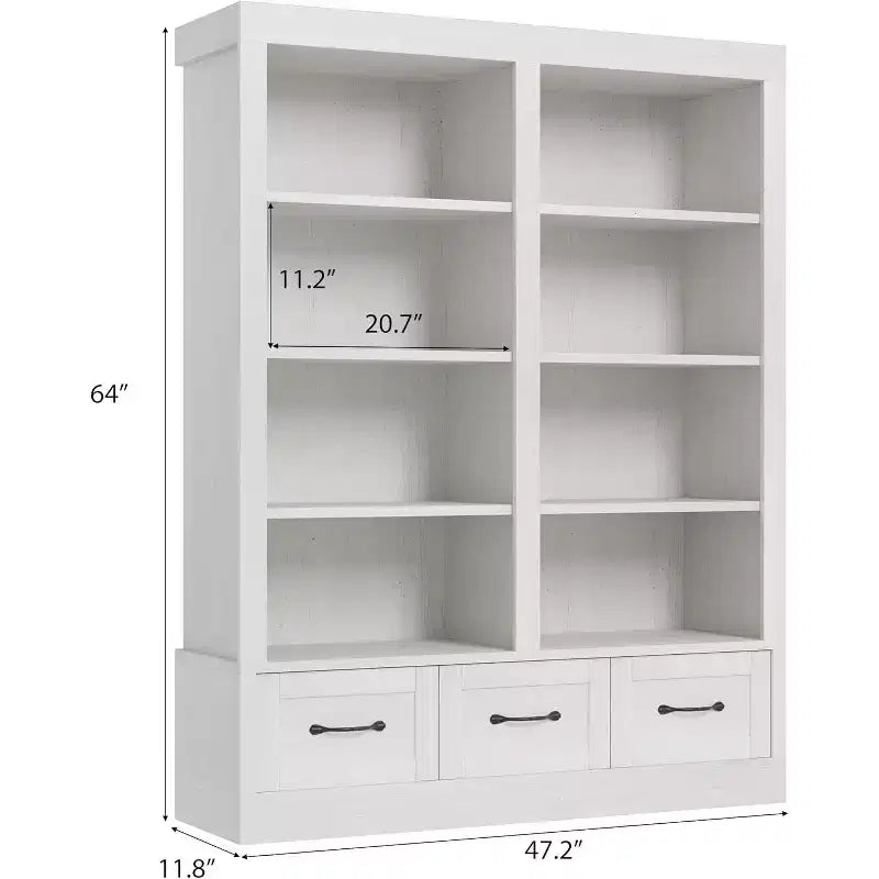 Librerie da 64 H e Scaffali, Libreria con 3 Cassetti, Scaffale Aperto a 4 Livelli Doppio per Ufficio Soggiorno