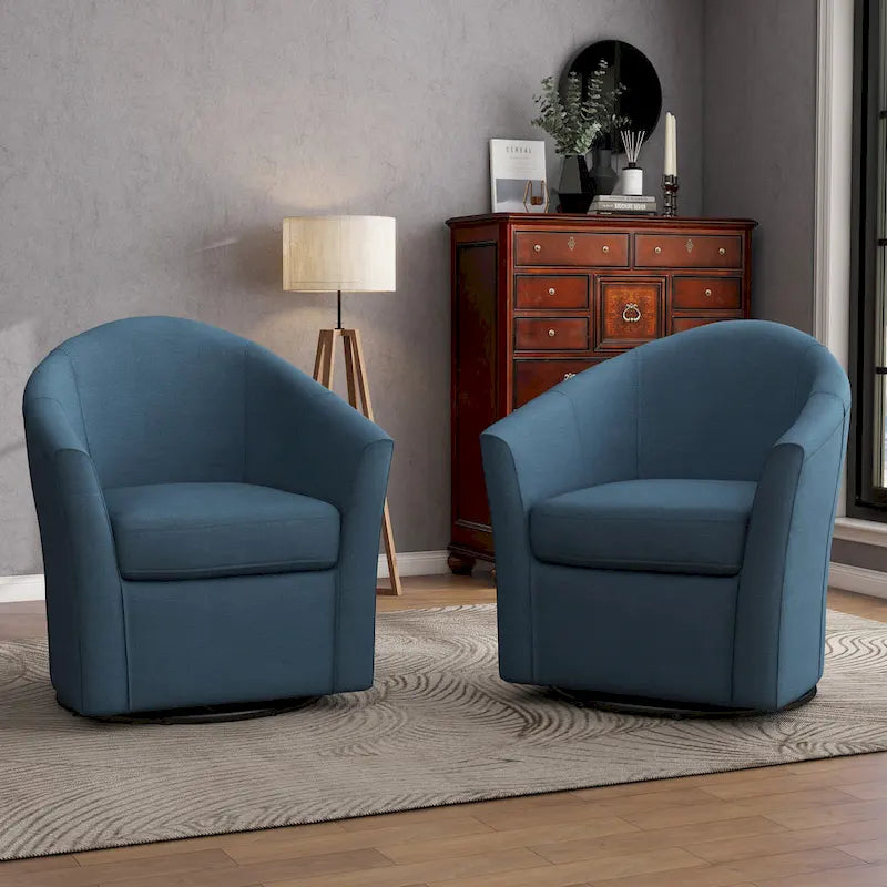 Set di 2 Poltrone Girevoli Moderne Imbottite a Barilotto, Poltrone Accent per Soggiorno