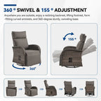 Pocassy 3PCS Versatile Outdoor Recliner Chair with Side Table Grey Cushion