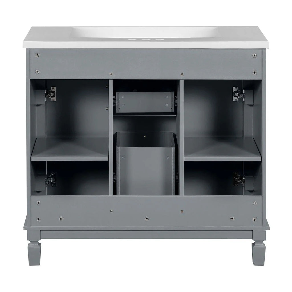 Mobile Bagno Moderno da 90cm con Lavabo Integrato e Specchiera, 2 Ante e 2 Cassetti