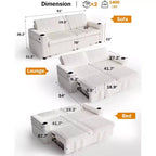 Divano Letto Sezionale Dyonery 91 con Letto Estraibile, Schienale Reclinabile/Due Letti Estraibili/Porte USB/Portabicchieri, Velluto a Coste Peluche