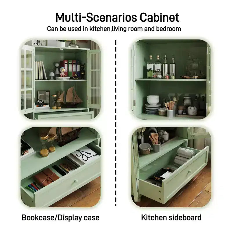 Mobiletti portaoggetti, Armadietto da terra in legno con 1 cassetto e 2 ante in vetro, Credenza a buffet in stile rustico con spazio per il soggiorno