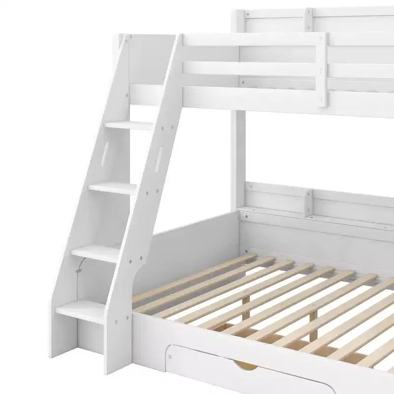 Letto a Castello con Letto Matrimoniale a Una Piazza e Mezza, con Contenitore, Luci a LED e Stazione di Ricarica, Letto a Castello in Legno con Scaffali Laterali per Bambini e Ragazzi