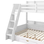 Letto a Castello con Letto Matrimoniale a Una Piazza e Mezza, con Contenitore, Luci a LED e Stazione di Ricarica, Letto a Castello in Legno con Scaffali Laterali per Bambini e Ragazzi