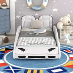 Letto a piattaforma a forma di auto da corsa Whisen Wood, formato singolo, con LED e schienale imbottito