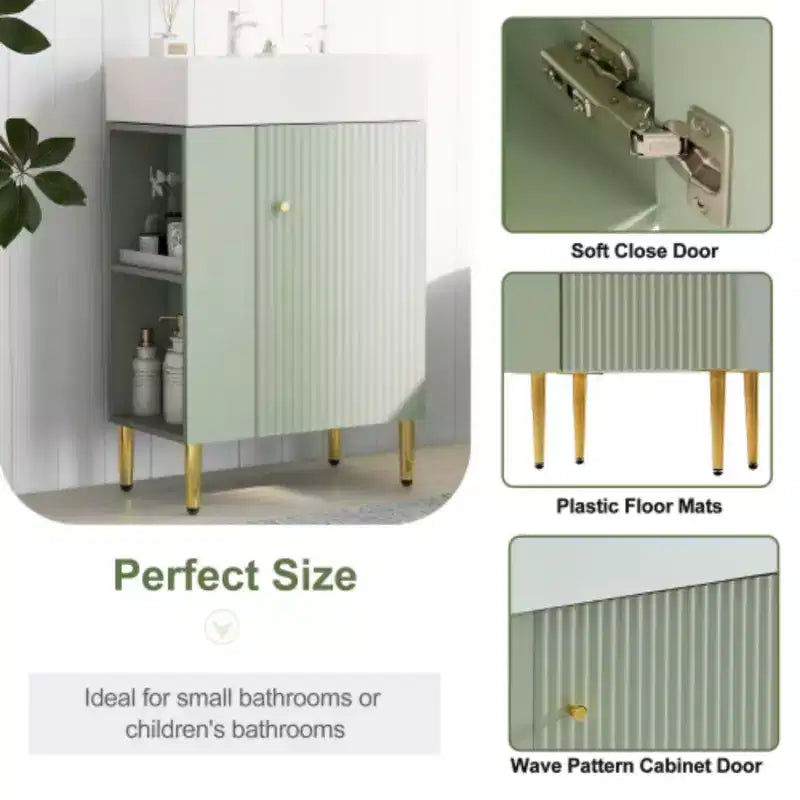 21.6 Mobile da bagno bianco, Mobile combinato, Armadietto contenitore per bagno, Lavabo singolo in ceramica, Vano contenitore a sinistra