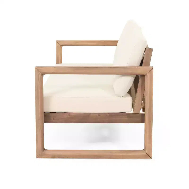 Set Mobili da Patio in Legno di Acacia, Set Conversazione per Esterni con Tavolino da Caffè e Morbidi Cuscini per Giardino, Portico e Balcone, Beige - Merax