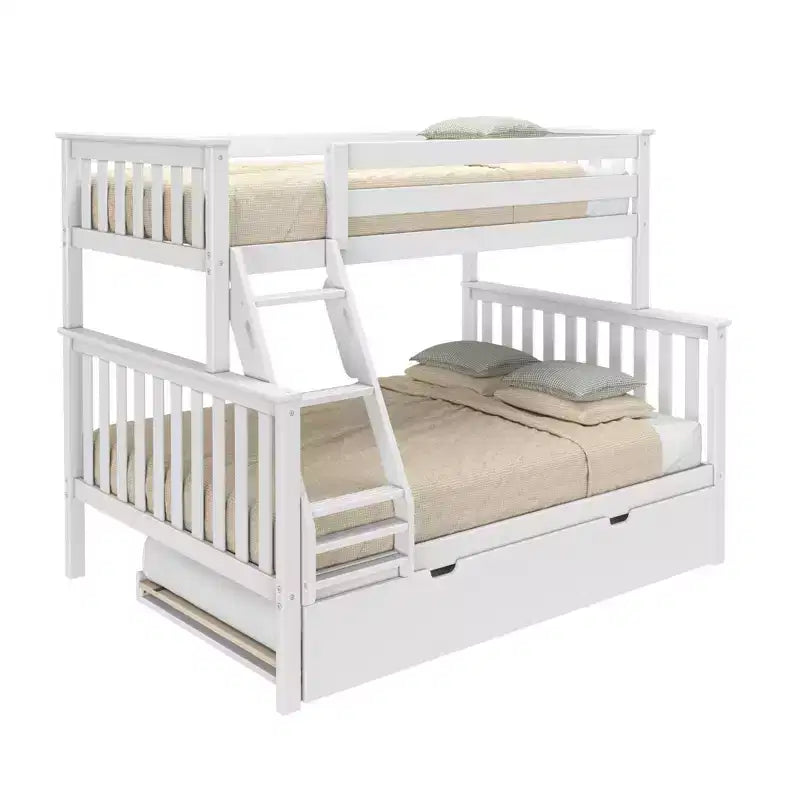 Letto a Castello in Legno Massello Max & Lily, una Piazza e Mezza con Letto Estraibile Contenitore e Scaletta per Bambini