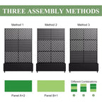 MAYEERTY Fioriera con traliccio in ferro nero Linea parallela 01 Stile combinato classico a persiana 183x119x41 cm Set da 3 pezzi