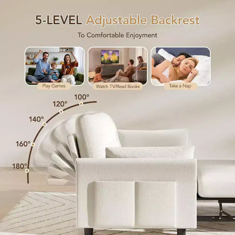 Dyonery Divano Letto Convertibile 3-in-1, Divano Letto Estraibile con Tasca Laterale e Schienale Regolabile, Montaggio Senza Attrezzi, Divanetto Pieghevole