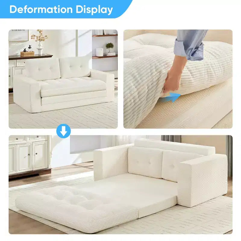 Mjkone Divano letto futon convertibile 2 in 1 da 180 cm, in tessuto a coste, pieghevole, con bottoni trapuntati, divanetto salvaspazio