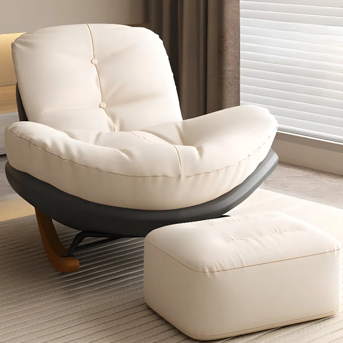Sedia a dondolo scandinava imbottita con pouf opzionale