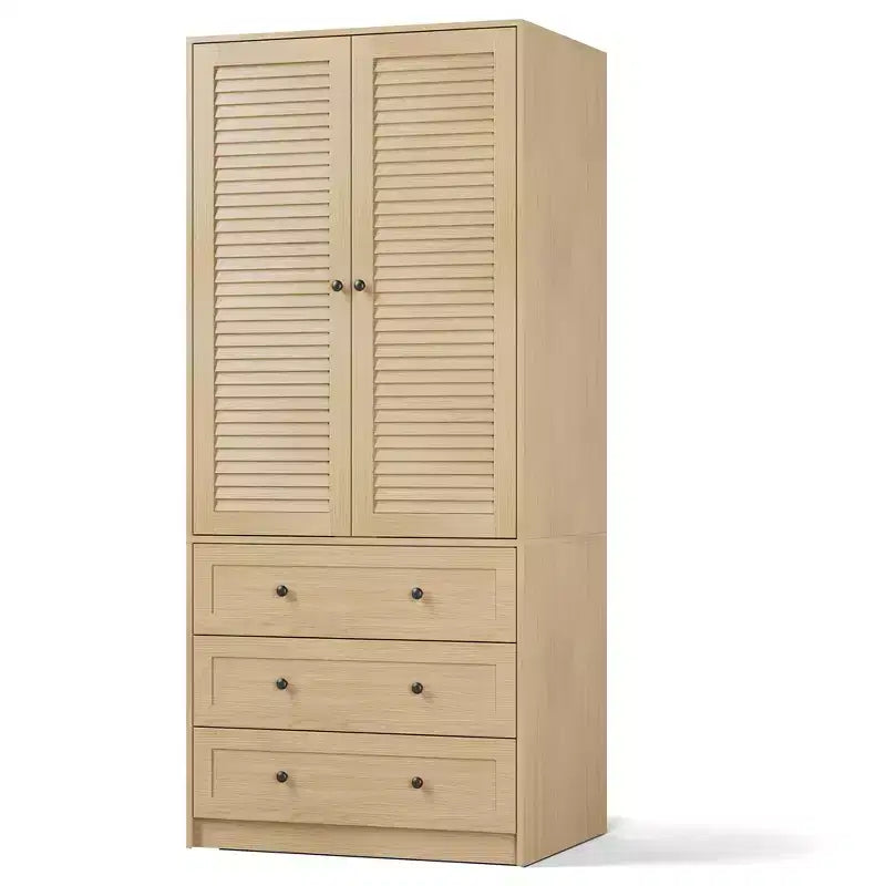 COZONY Armadio Guardaroba con 3 Cassetti e 2 Ante, Armadio Moderno in Legno per Camera da Letto, Armadio Alto Bianco Resistente