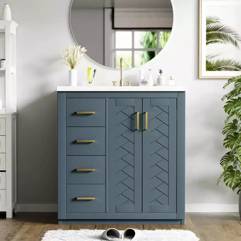 Mobile bagno 30 pollici con lavabo singolo, armadietto e 3 cassetti – Nero / Blu / Verde / Indaco / Bianco