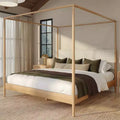 Letto a baldacchino Harbor King con testiera imbottita, biondo/Swiss Coffee (MD2411-01)