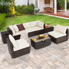 Set di mobili da giardino in rattan da 8 pezzi con braciere, supporto per bombole e copertura