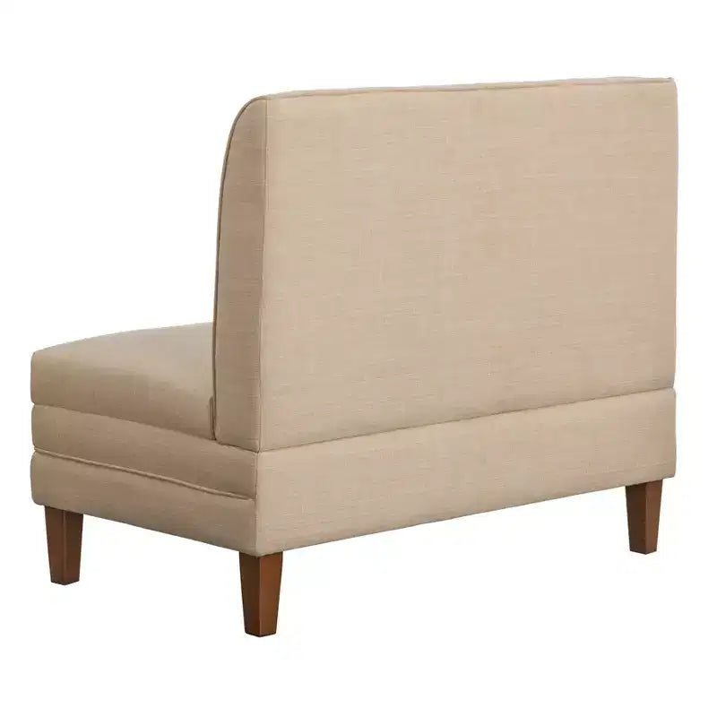 Lifestorey Set da Pranzo Banquette Kerrington con Schienale Canale, 4 Pezzi, Noce/Crema: Tessuto Effetto Lino, Tavolo con Piedistallo